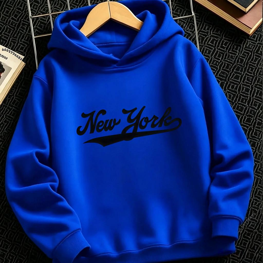 Vintage Letter New York Kids Hoodie Casual Loose Pullover Hooded Sweatshirt for Children