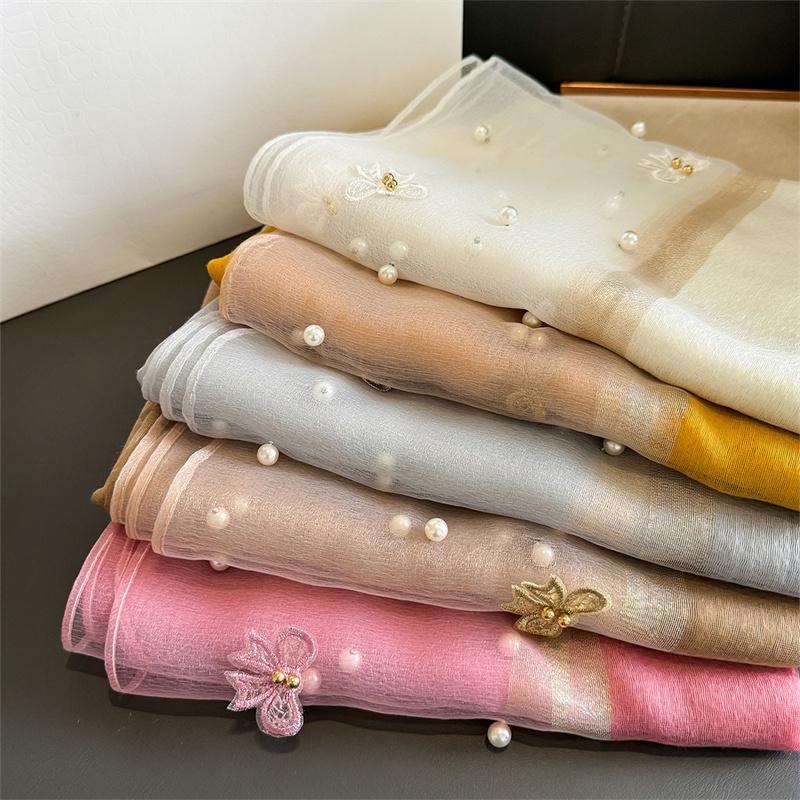 Luxuriöser, glänzender Spitzenschal aus Seide für Damen, Hijab, weiche Wolltücher und -tücher, große Blumen, dünne Schals, Foulard, Weiblich, Bufanda, Neu