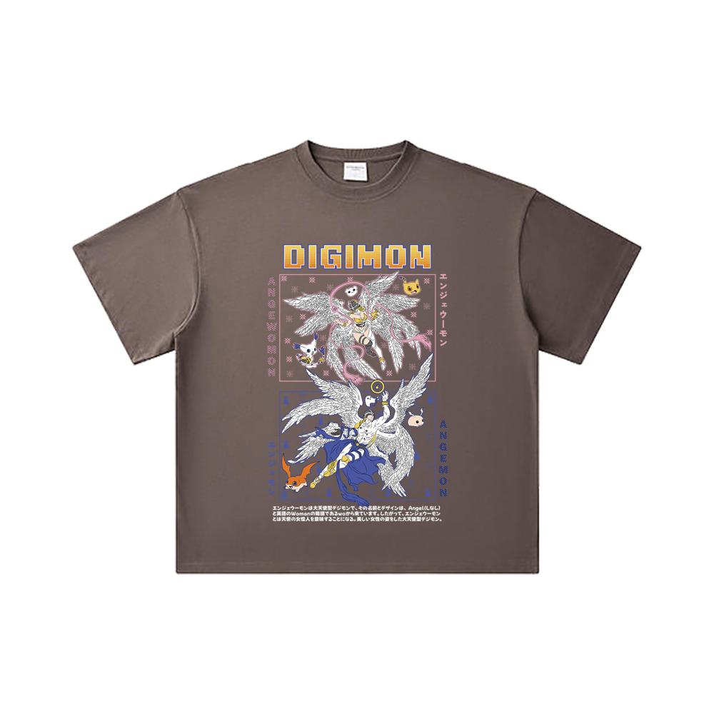 260 GSM Double Yarn 32 Count 100% Cotton Digimon V7 Print Unisex Heavy Cotton T Shirt