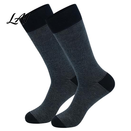 Daily Commute Work Socks Men Striped Crew Socks Cotton Dress Moisture Wicking Everyday Wear Resistant Breathable for Business Office Casual