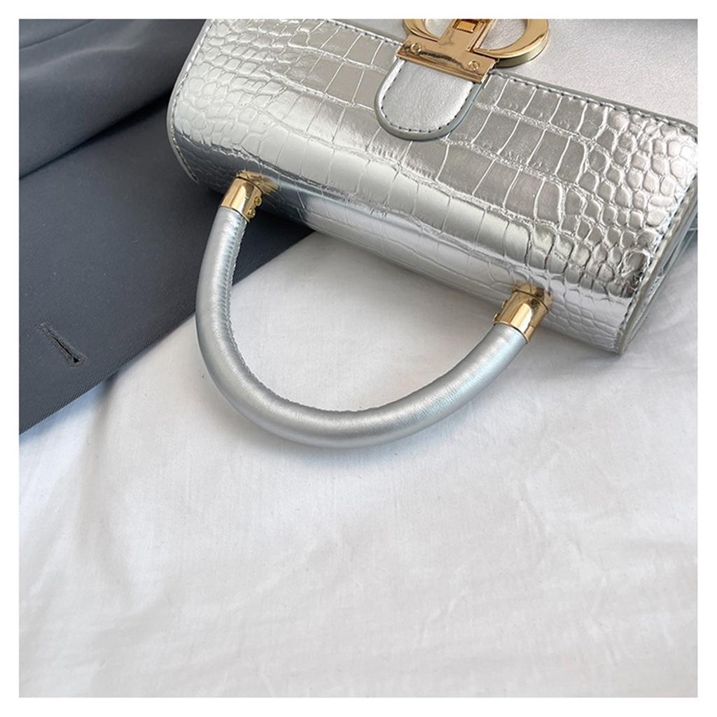 Fashionable Fashionable Lock Buckle Crocodile Pattern Leisure Handheld Single Shoulder Crossbody Small Square Bag For Women