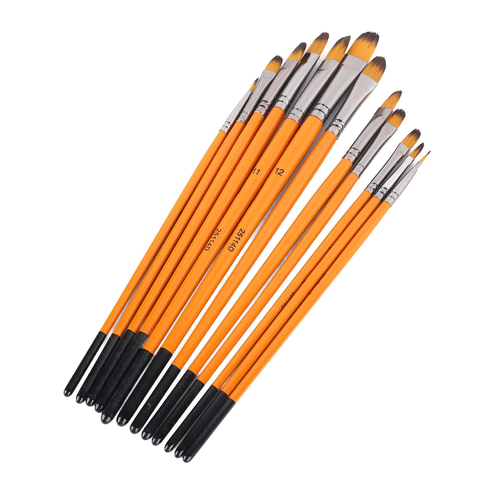 

12Pcs Acrylic Paint Brushes Smoothing Nylon Wooden Handle Metal Ferrule Widely Used Artist Paint Brushes for Craft Art