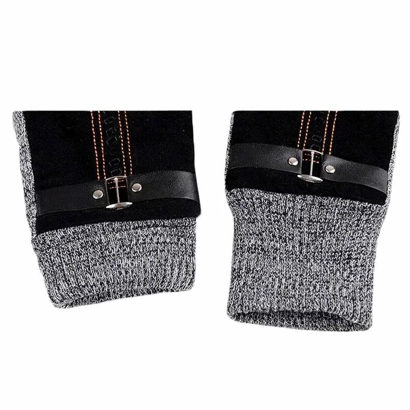 Winter Men's Warm Gloves Genuine Suede Pig Leather Gloves Mittens Male Thick Bike Motorcycle Gloves Men Knitted Guantes