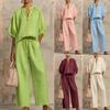 Conjunto Casual Feminino de 2 Peças com Zíper, Mangas Bufantes, Cintura com Cordão e Calças de Pernas Largas