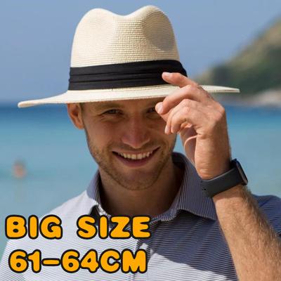 Sommer Große Größe 64cm Klassische Sonnenhüte für Männer Frauen Panamahüte Paar Breitkrempiger Strand Strohhut Großer Kopf Übergröße Fedora Hut