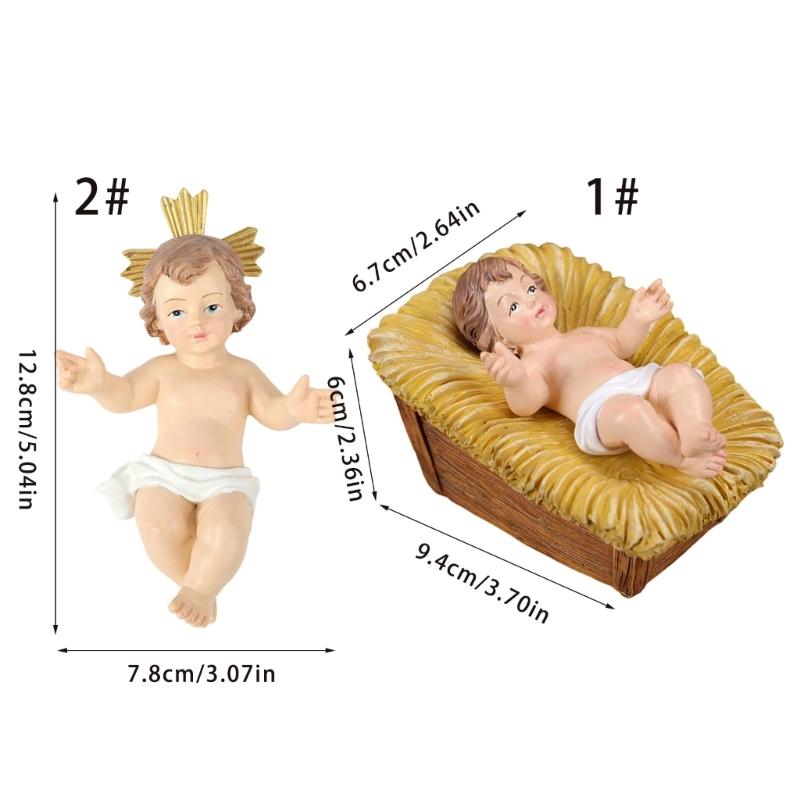 Resin Baby Jesuses in a Manger Nativity Figurines Nativity Collectible Statue Holy Faith Gift Christian Holiday Decors