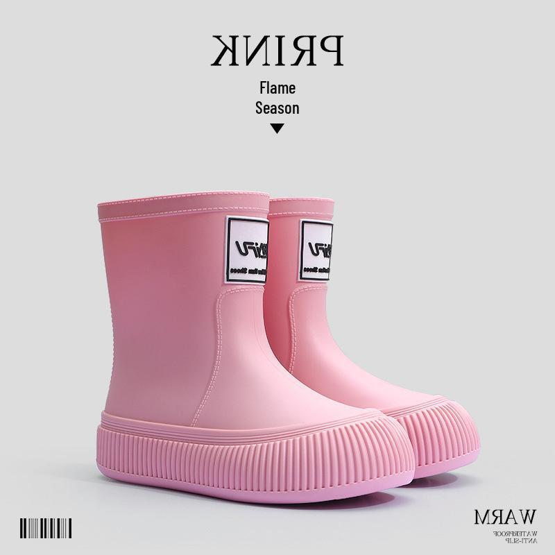 Women's Fashion Rain Boots: Non-Slip, Waterproof, Fleece-Lined, Mid-Calf Boots for Ladies & Kids - Perfect for Outdoor Wear.