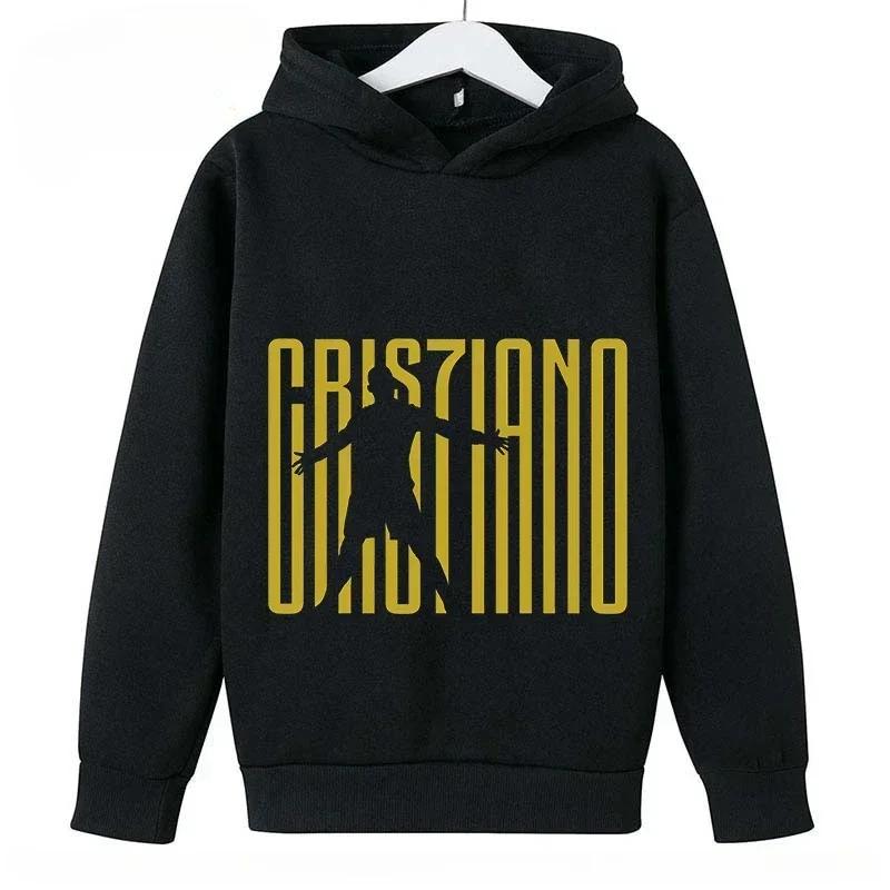 Autumn Winter Football Star Ronaldo Mendes Printed Hoodies Casual Warm Sports Long Sleeved Children's Boy and Girl Kids Unisex Hooded Sweatshirts