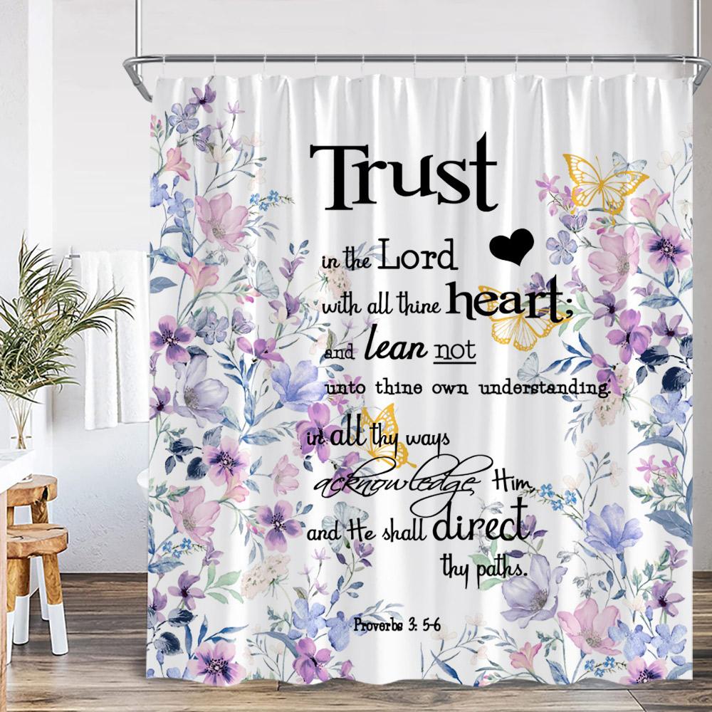 Floral Print Shower Curtains Watercolor Wildflowers Green Leaves Birds Butterfly Bathroom Decorations Polyester Bath Curtains