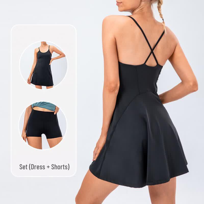 Naked-Feel Camisole Yoga Tennis Dress Two-Piece Set 2/XS