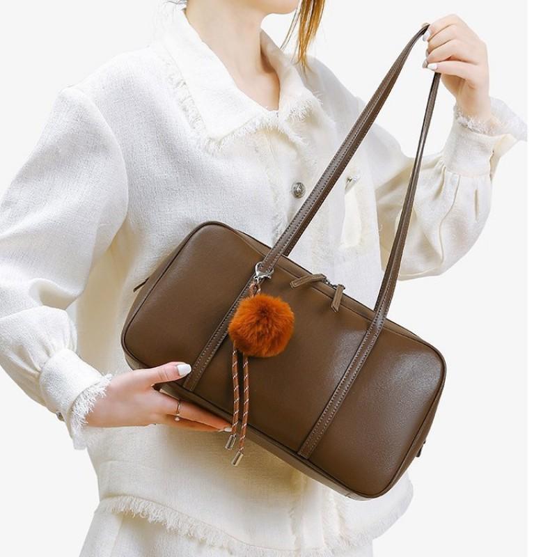 Genuine Leather Boston Bag Pillow North American College Style 2025 Commuter One-shoulder Underarm Cowhide Women's