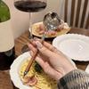 Cucchiaio rotondo in acciaio inossidabile con manico lungo, rosso dorato, per mescolare i dessert, per accessori da cucina, gadget