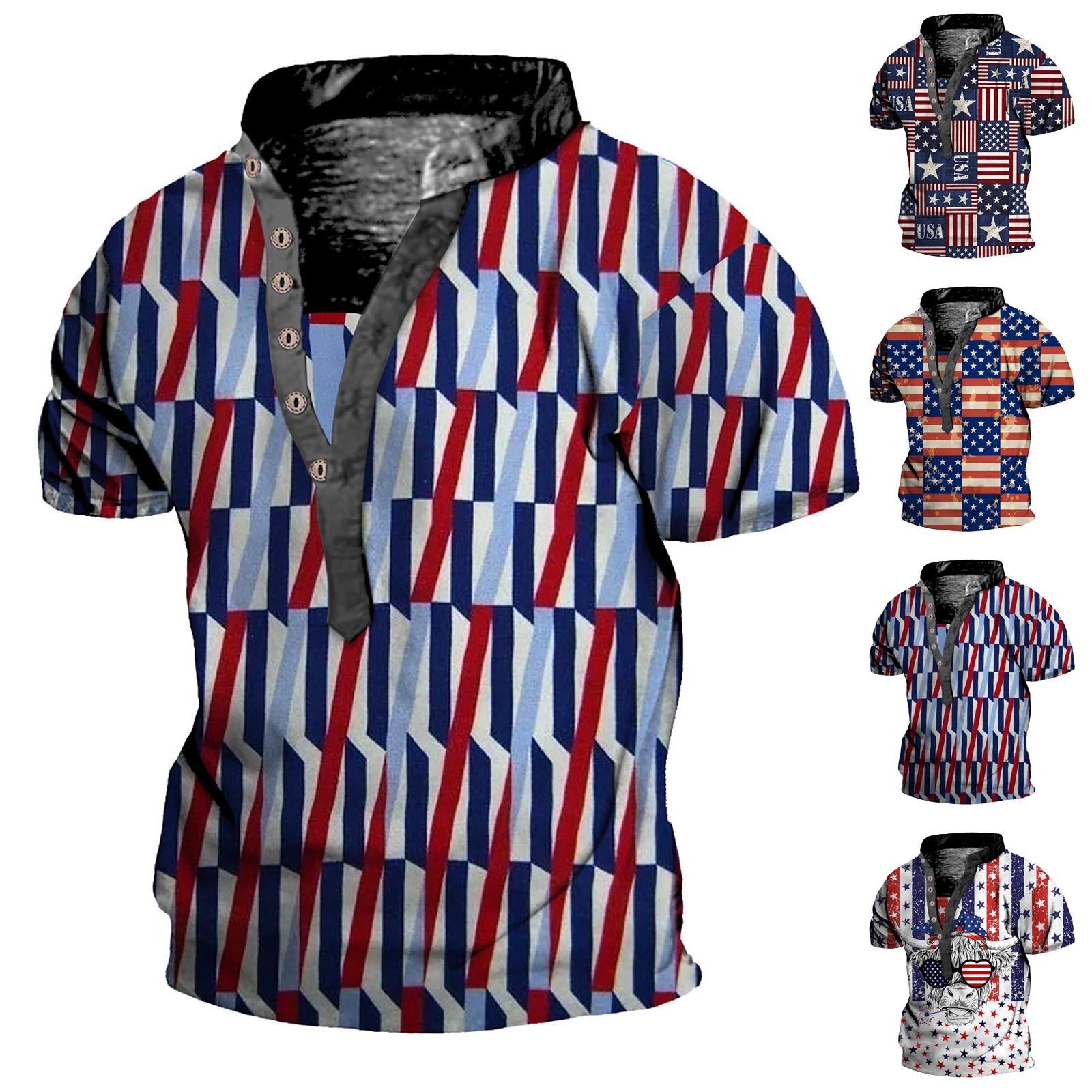 

(Куниде) Европейские и американские мужские винтажные топы с цифровой печатью и короткими рукавами