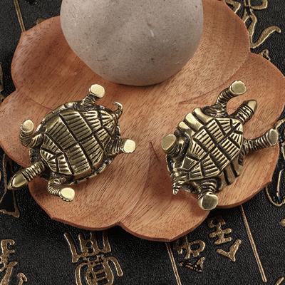 Tortue Chanceuse Petite Pièce de Monnaie Rétro Statue de Tortue Ornements de Bureau Figurines de Tortue en Cuivre Massif Décoration de Maison
