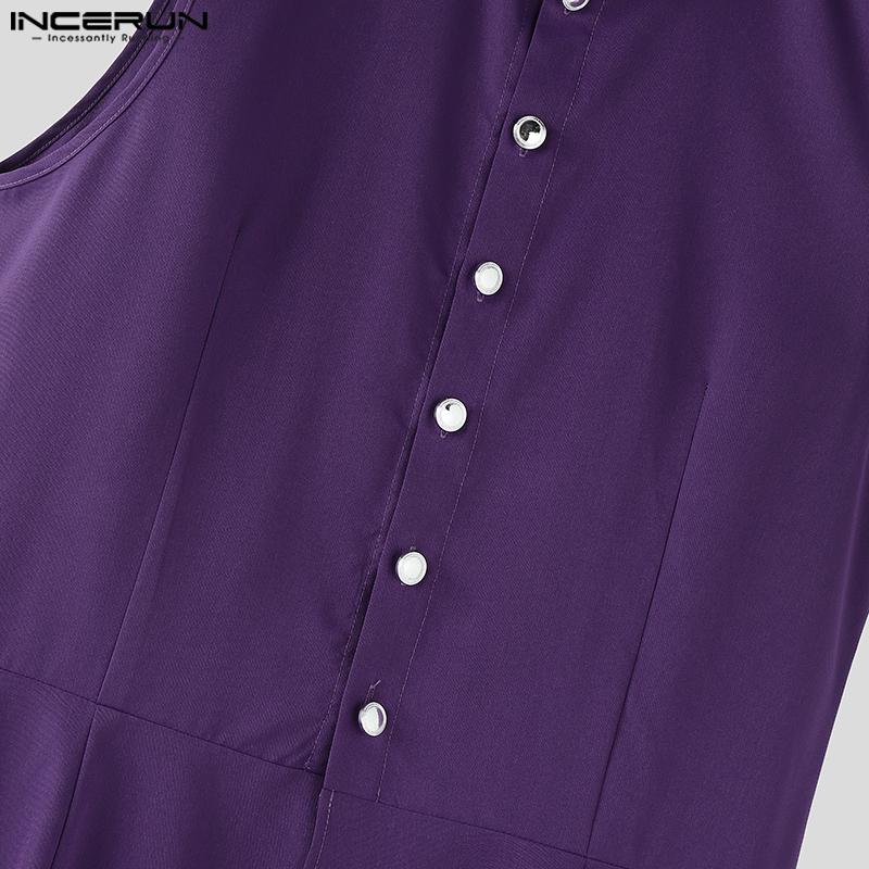 INCERUN Herren Stehkragen Ärmellos Unregelmäßig Lang Plissiert Westen Tops