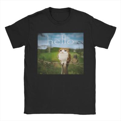 Men's T-Shirt Hello Meowl CatOwl  Crazy Cotton Tee Shirt Short Sleeve  T Shirts Round Neck Tops Printing