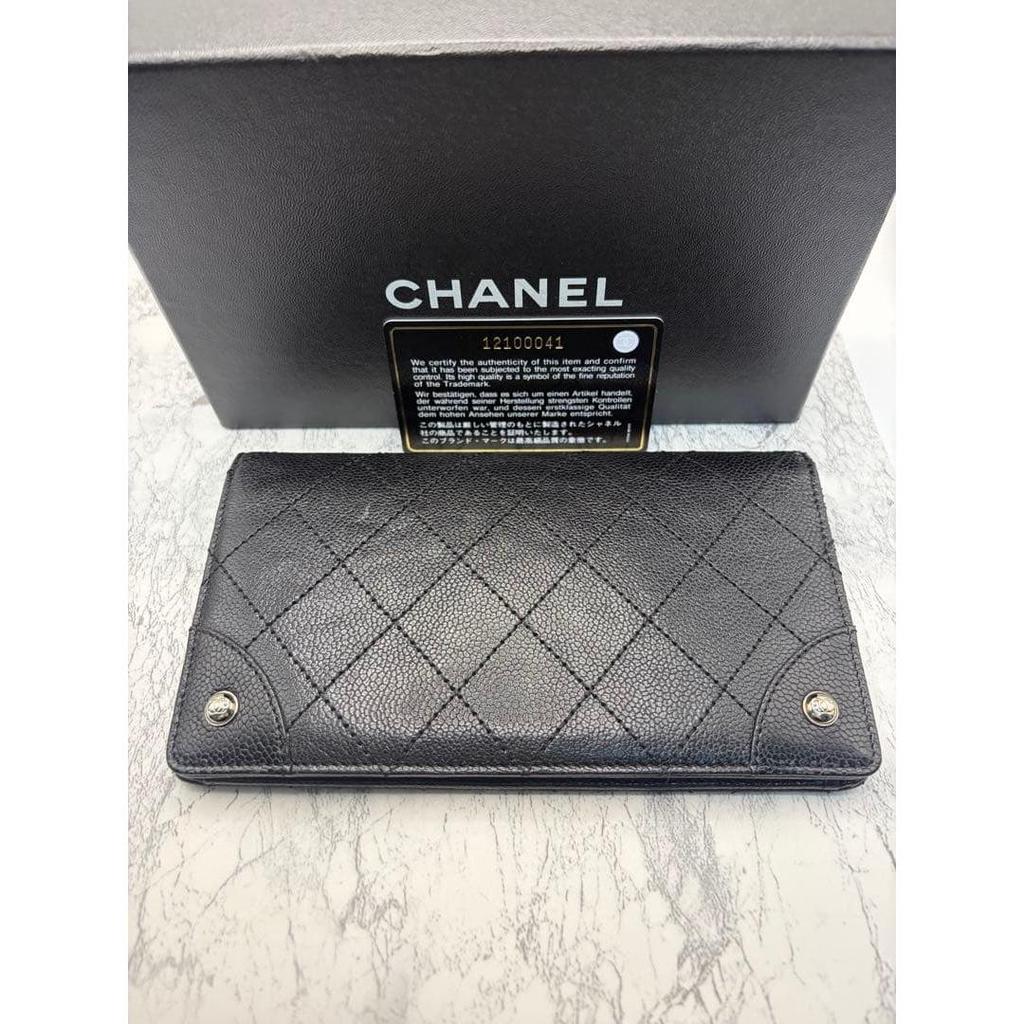 Used CHANEL Matelass Caviar Skin Long Wallet Black