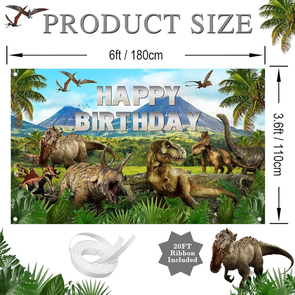 Avezano Dinosaur Happy Birthday Banner Dinosaur Happy Birthday Party Decorations Backdrop for Boy Jurassic Jungle Dino Theme Party Banner Photo Prop