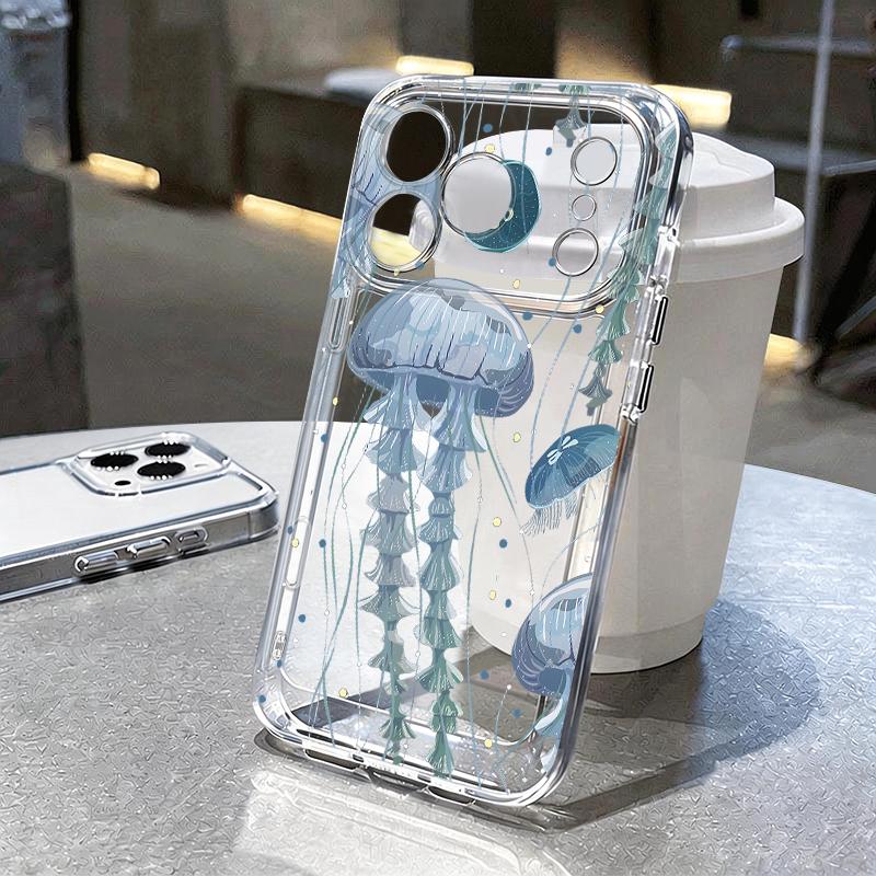 Whale Moon Pattern Clear Phone Case For iPhone 17e 17 16 15 14 13 Pro Max 17 16 Pro 16e 12 11 Transparent Shockproof Soft Cover