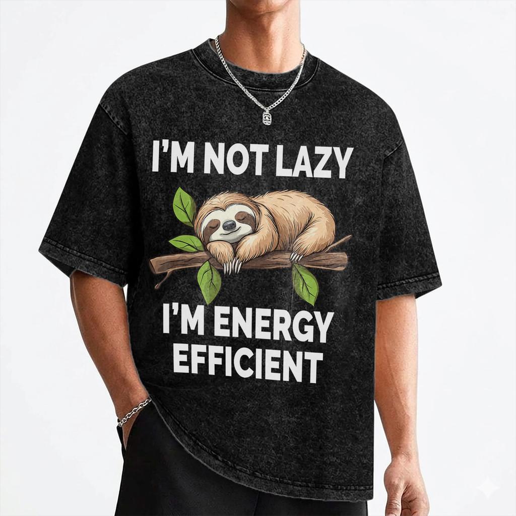 Im Not Lazy Im On Energy Saving Mode Funny Sloth T Shirts Washed 100 Cotton TShirts Men Women Streetwear Printed Tees