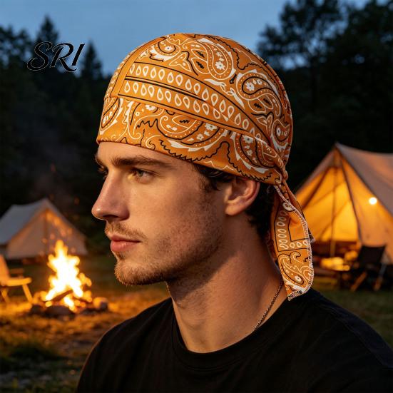 Elastic Strap Bandana Paisley Cooling Headscarf Cap Set, Sweat Wicking Adjustable Moisture-wicking Straps Fit Breathable Hand Washable Headwrap