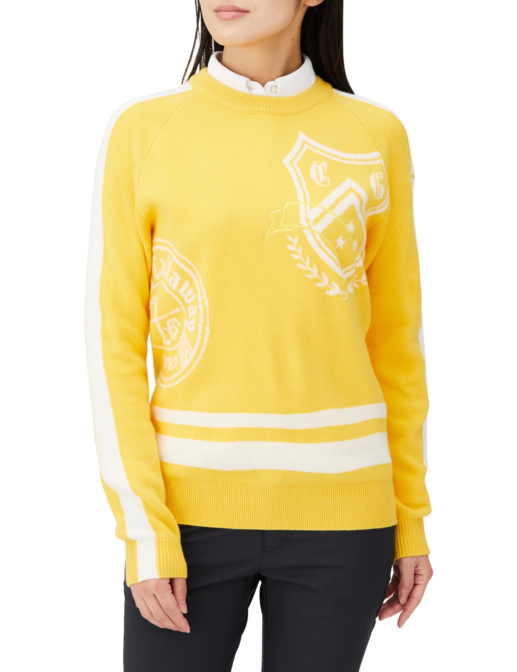 Callaway Crew Neck Sweater Golf Sweater C23218203 S Women s Emblem Jacquard 1061_Yellow 4589₽