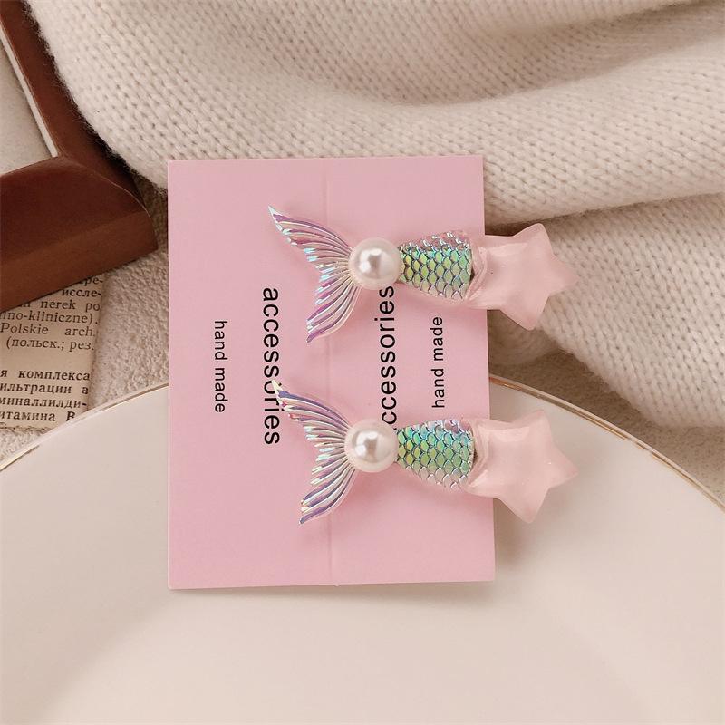 2pcs/set Girls Mermaid Hairpins Children Cute Hair Clips Hairgrips for Girls Barrettes Hair Styling Tool Baby Hair Accessories E2415 Pink
