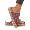 Plus Size Sequin Buckle Cork Slides - Outdoor Double Buckle Sandals