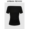 UR2026 Damen Sommer Off-Shoulder Plissiertes Slim-Fit T-Shirt