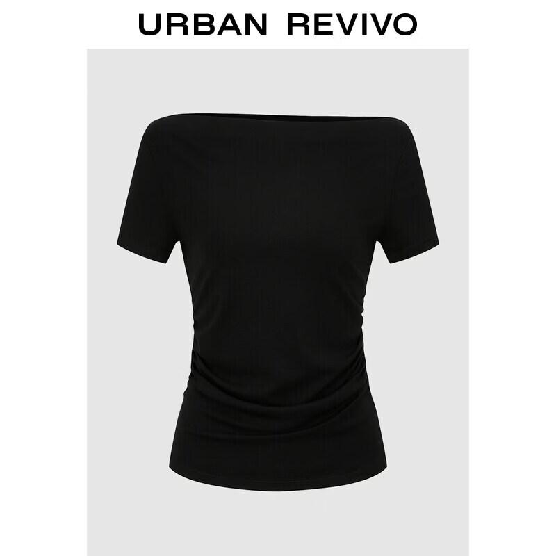UR2026 Women s Summer Off-Shoulder Pleated Slim-Fit T-Shirt XL