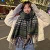 Chic Design Plaid Mohair Scarf Women Korean Version Streetstyle Imitation Cashmere Muffler Female Warm Soft Thick Shawl Ladies
