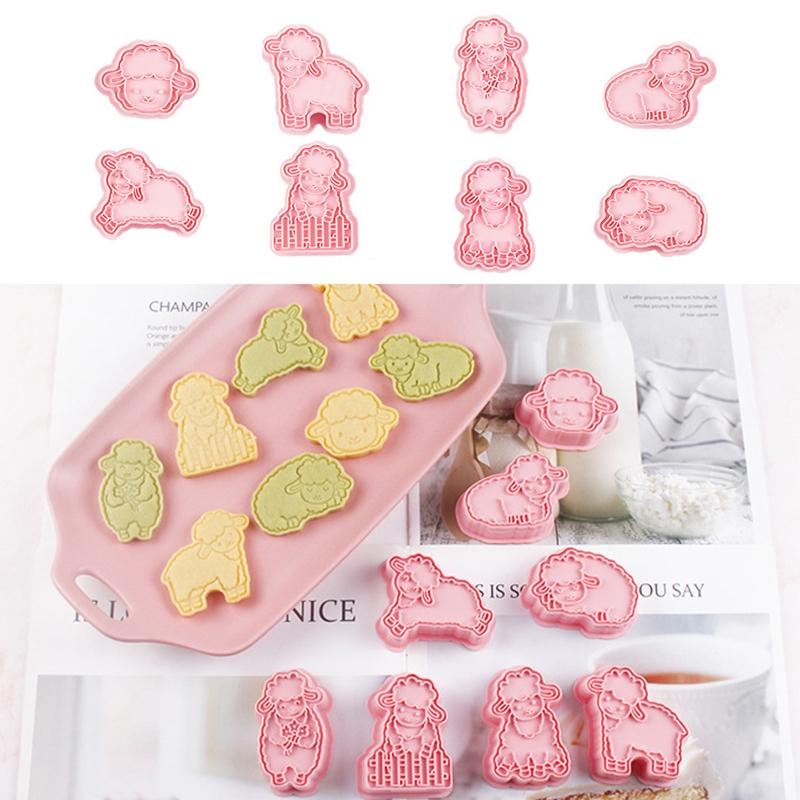 8 Pieces Cookie Cutters Sheep Shaped Biscuit Mold Kitchen Tools Food Grade Plastic Material Baking Supplies for Children