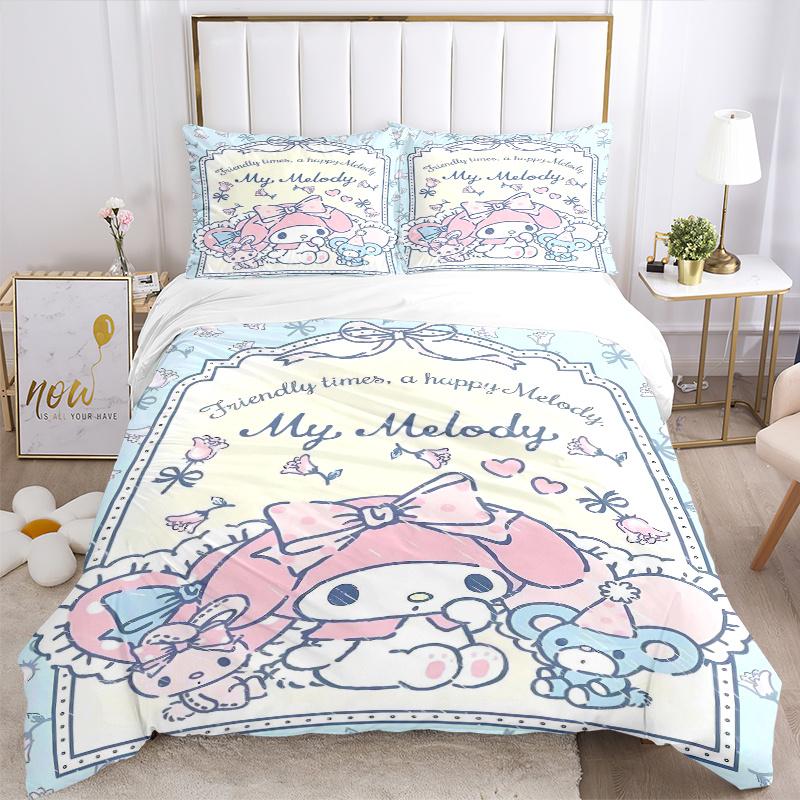 3-teiliges entzückendes My Melody Bettwäsche-Set, Enthält 1 Bettbezug und 2 Kissenbezüge, Ohne Füllung, Weich und Bequem für das Schlafzimmer Zuhause S016