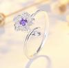 Qiao Lan Xuan Cherry Blossom Diamond-Studded Silver Adjustable Ring - Korean & Japanese Style for Women and Students