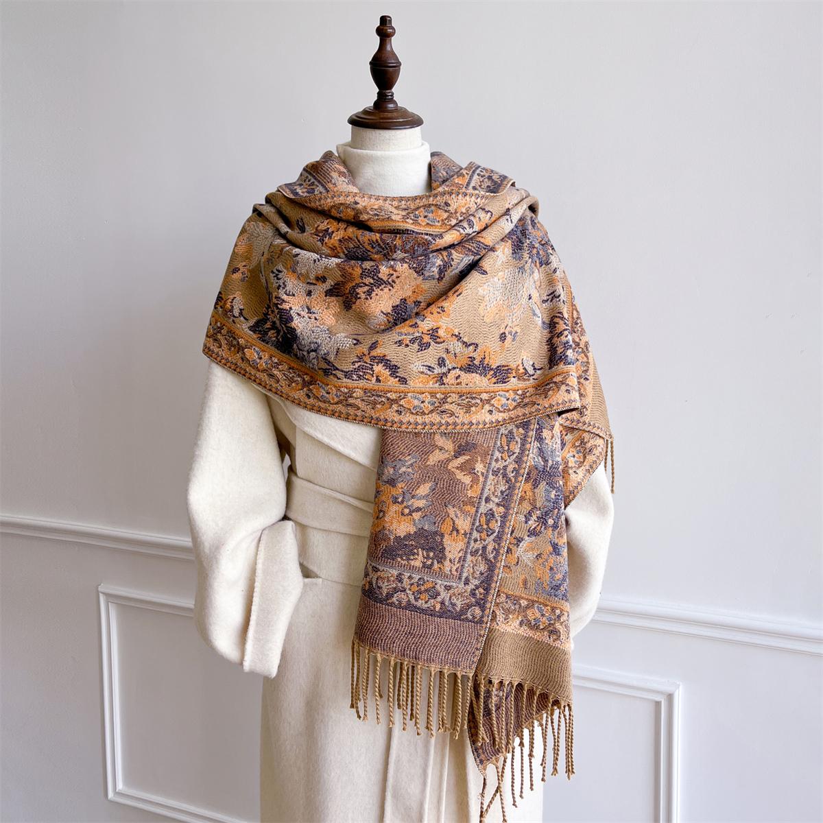 Design Floral bedruckter Kaschmirschal Frauen Winter Pashmina Schals und Tücher Dicke warme Bufanda Stolen Decke Luxus 68x180cm black