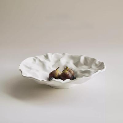 BRCeramic Fruit Plate Porcelain Plate Folded Pattern Dining Plates Dishes Kitchen Plates Dishes White Porcelain Tray TablewareEY
