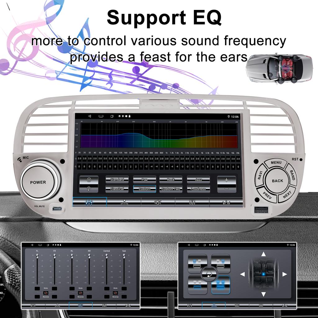 7" Android-Autoradio für FIAT 500 2007-2015 Multimedia-Player GPS-Navigation Autoradio Unterstützung Carplay BT DAB OBD2 TPMS