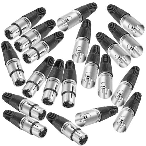 Neewer 20pcs 3-Pin XLR Solder Type Connectors, 10 Male and 10 Female Plug Cable Connectors, Microphone Audio Sockets, Zinc Alloy, High Conductivity, U