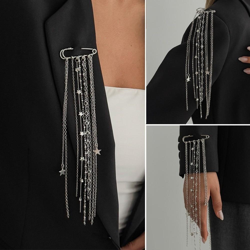 Tassel Linked Star Brooch Metal Craft Chain Pendant Chain Pendant Tassel Pin Daily Outfit