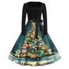 Women's Casual Vintage Dress with Square Neck and Christmas Print for Holiday Party