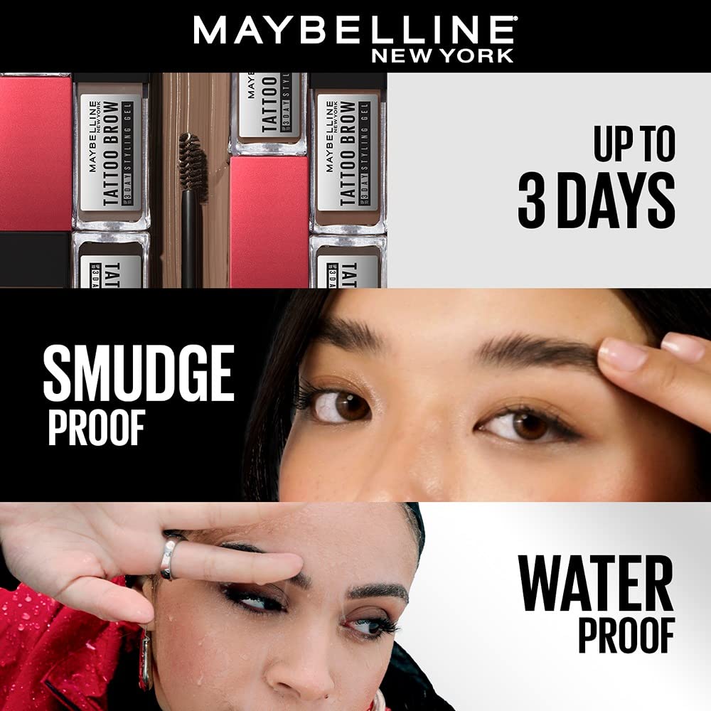 Maybelline New York Tattoo Brow 3 Day Styling Brow Gel Deep Brown Semi-Permanent Tinted Eyebrow Gel 6ml