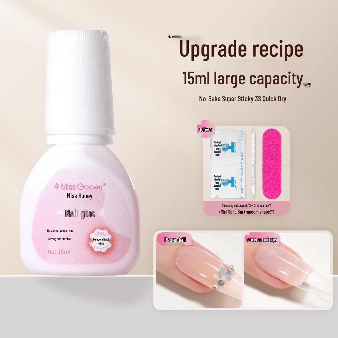 

Miss Honey Quick-Dry Nail Glue: Upgraded Long-Lasting, Firm, and Wearable Adhesive for Nail Art. No Specific Size