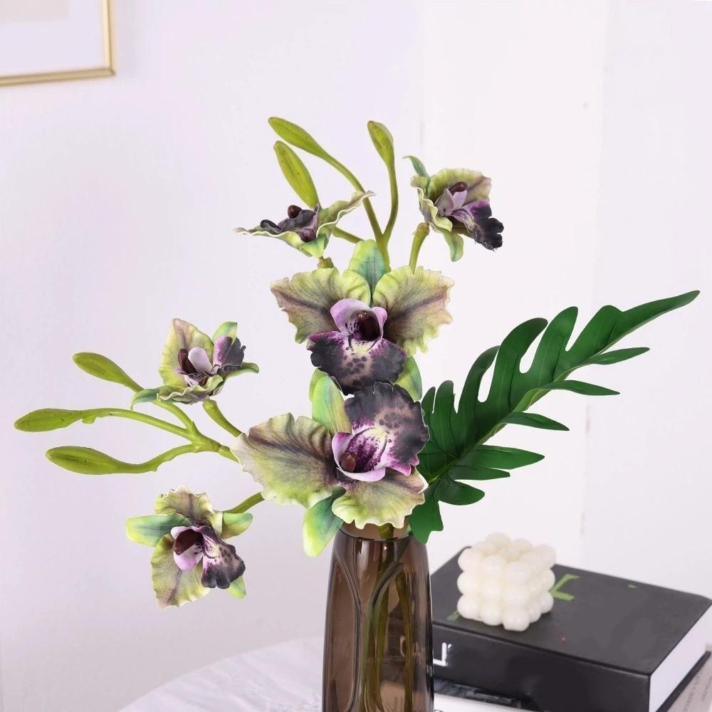 Realistic Cattleya Orchid Stem Real Touch Faux Orchid Branch  For Home Decor