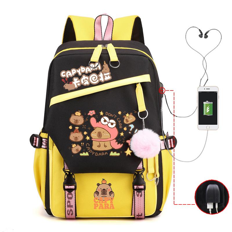 Kapibara fun peripheral printing new schoolbag cute cartoon primary and secondary school students spine backpack