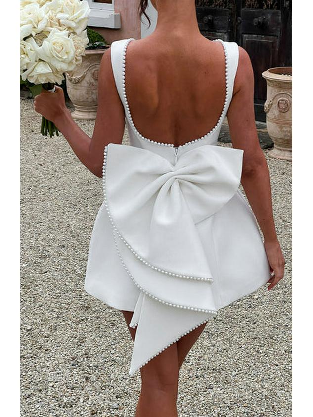 Women's Summer Pearl Bow A-Line Fashion Slim Dress