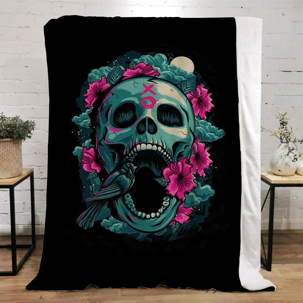 Mexico Flower Skull Custom Blanket King Size Hairy Blankets for Bed Throw Home Interior Knitted Plaid Luxury Bedding Beach Towel