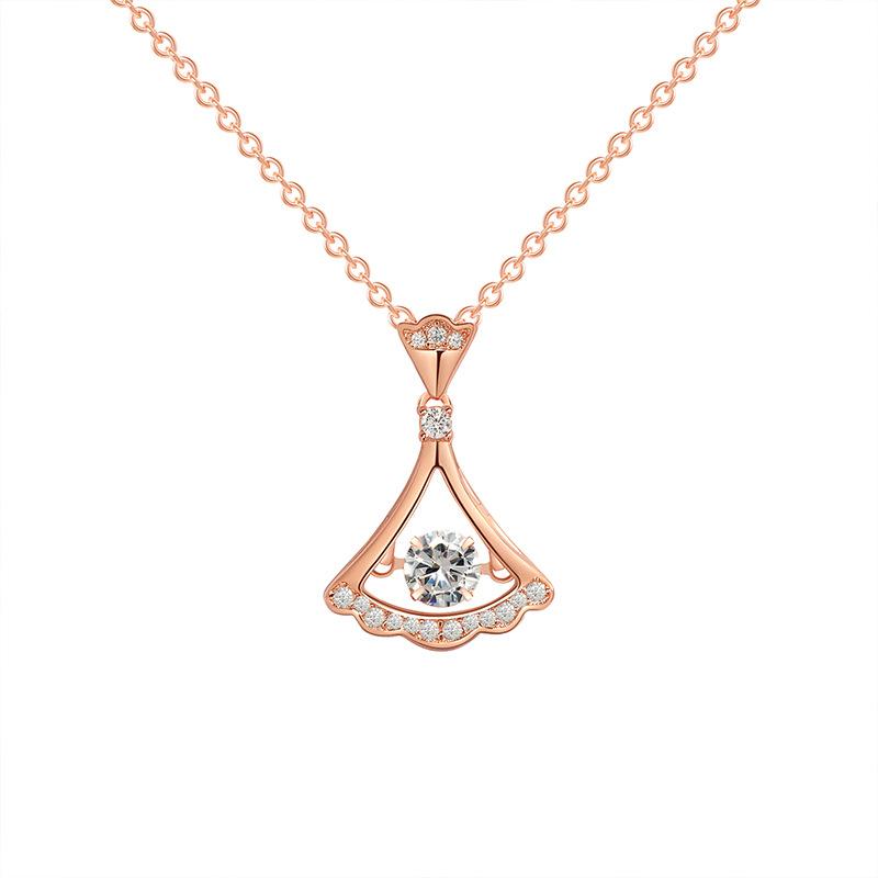 18K Fan Pendant Beating Heart Necklace Qixi Festival Valentine'S Day Gift Girlfriend Cold Wind Smart Small Skirt Necklace