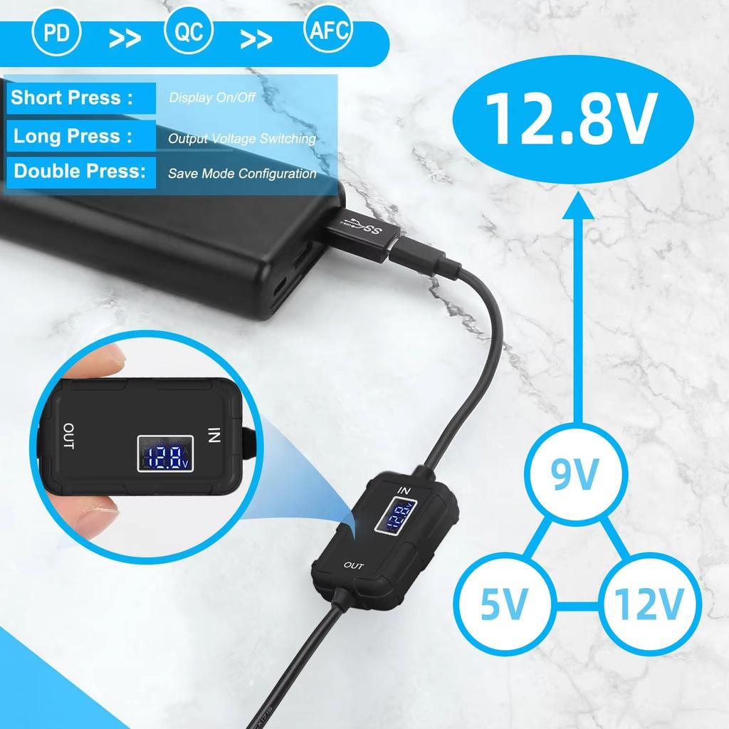 Elough Type-C To Lighter Female Socket 5V 12.8V Adjustable Voltage Converter Power Adapter PD Cable Extender