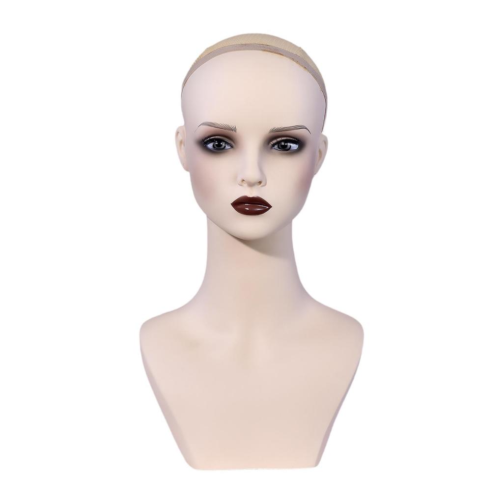 Female Mannequin Head Manikin with Ears Stable Realistic PVC Bust Wig Holder for Hairpieces Hat