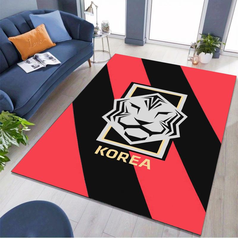 Korea Lion Emblem Print Non‑Slip Rug, National Sports Decor Carpet for Living Room Bedroom Home Decoration